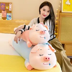 Soft large sleepy pig plush doll long body pillow for cozy bedroom decoration gift