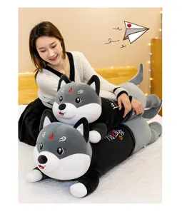 Soft long Husky plush body pillow for sleeping, cute stuffed animal gift for girls