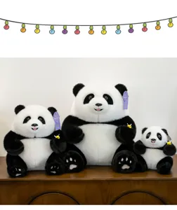Set di peluche panda di simulazione carino con piccola ape, bambola di animale morbido.