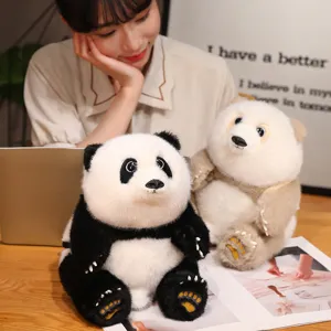 Ultra-realistic black and white panda plush toy for kids with soft and furry texture