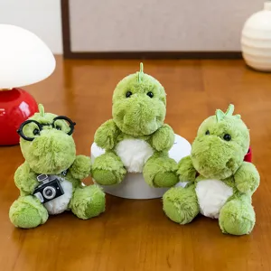 Lindo Dinosaurio de Peluche Verde Sentado Mascota de Dragón Animal de Peluche Con Mini Mochila Gafas Cámara Para Niños Regalo