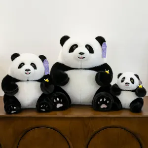 Peluche Panda Realistico Viso Sorridente Con Ape Decorativa Morbido Animale Di Stoffa Cuscino Di Compagnia Per Bambine Regalo Di Compleanno Casa