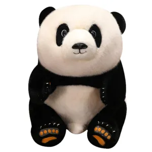 Realistic sitting panda plush toy with soft black and white fur for kids
