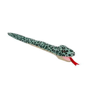 Títere de mano de serpiente de peluche con manchas verde azulado y larga lengua roja