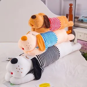 Cute sleeping dog plush toy long pillow, soft stuffed cartoon animal body pillow for kids