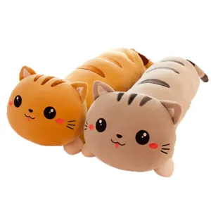 Deux longs coussins en peluche chat mignons orange et gris, cadeaux doux pour les enfants