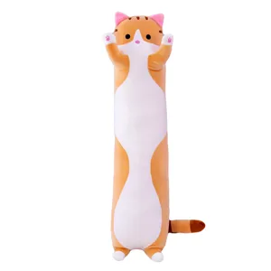 Süßes langes Katzen Plüschtier Kissen, weiche Stoffpuppe zum Schlafen und Heimdekoration.