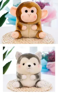 Cute plush toy animal doll featuring soft monkey and husky designs with charming pink cheeks for gifts.