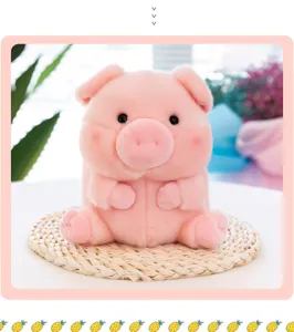 Cute pink pig plush toy doll, soft stuffed animal toy for kids gift, adorable detail view.