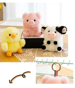 Simpatico portachiavi in peluche animale maiale mucca pulcino bambola ciondolo bellissimo!