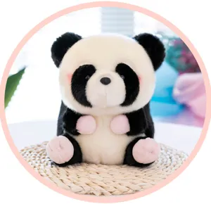Cute plush panda toy detail close up view showing soft fabric and lovely pink paws features.