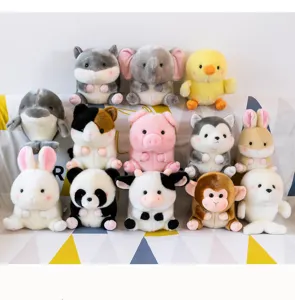 Detailed view of cute assorted animal plush toys assortment, soft stuffed dolls display.