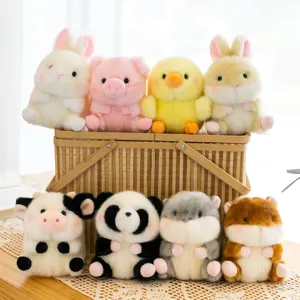 Ciondolo Portachiavi in Peluche Creativo a Forma di Animale Sferico Morbido Ciondolo da Borsa per Zaino Coniglio Maiale Pulcino Panda Mucca Criceto Regalo