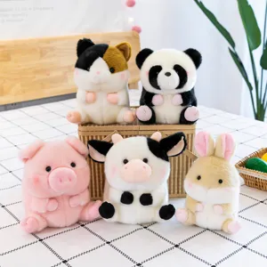 Cute animal plush toys set, soft stuffed cartoon dolls including panda pig and cow for kids gifts.