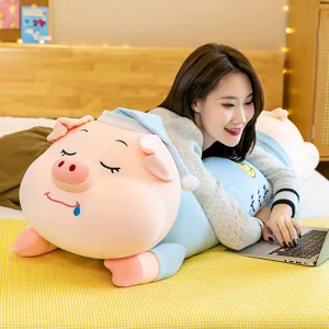 Large adorable sleepy pig plush body pillow toy for cozy bedroom decoration gift