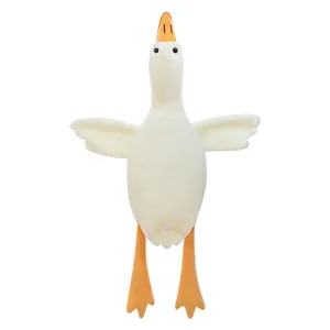Simpatico cuscino di peluche a forma di grande oca bianca, morbido cuscino lungo per dormire