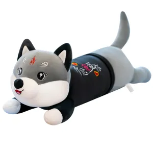 Cuddly long Husky plush pillow toy featuring 'Always Love You' heart embroidery detail