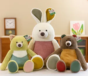 A group of soft plush forest animals including a fox, rabbit, and bear for home decoration.
