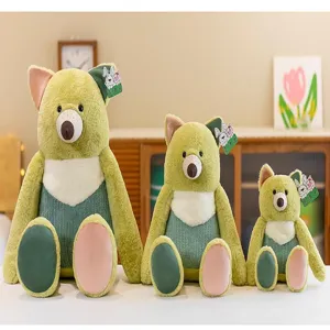 Three jungle series green plush bear toys in different sizes for home decoration