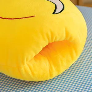 Soft yellow plush nap pillow with side hand-insertion pocket for desk sleeping