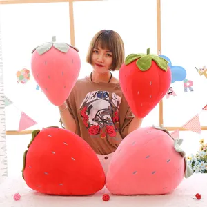 Grande cuscino di peluche a forma di fragola morbido giocattolo rosso e rosa