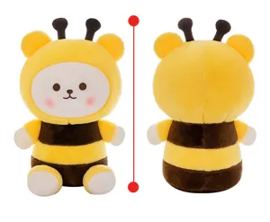 Gedetailleerd voor- en achteraanzicht van een schattige teddybeer in een bijenpakje