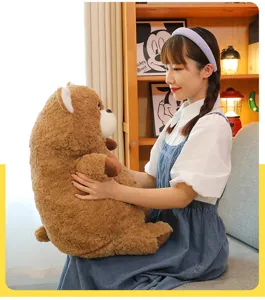 Cute brown teddy bear plush toy holding a heart, soft stuffed animal gift for girls and kids.