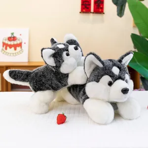 Lifelike stuffed husky dog plush toy in lying posture for soft cuddles and gifts