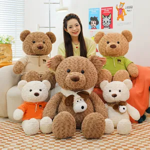 Adorable teddy bear plush toys in various sizes wearing colorful hoodies and scarves