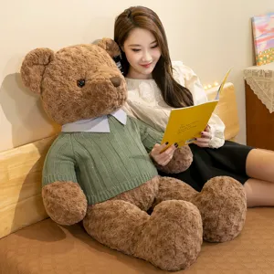 Grande peluche orsacchiotto con maglione verde e colletto bianco cuscino morbido