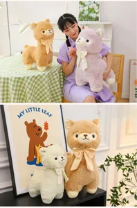 Cute soft cream alpaca plush doll with bow tie, perfect for home decor and gifts