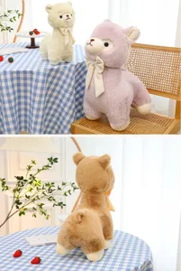 Soft plush alpaca dolls in cream, lavender, and brown for cozy home decor and gifts