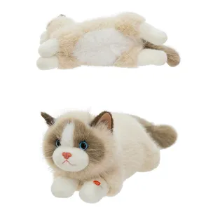 Detailed view of simulation Ragdoll cat plush toy with realistic fur texture