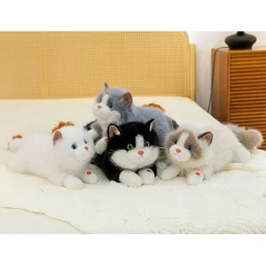 Group of realistic cat plush toy collection with sound feature in four colors