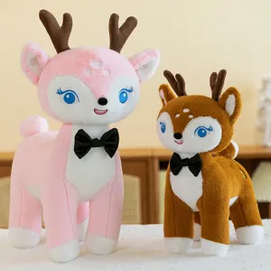 Peluche di cervo sika rosa e marrone con papillon neri per regali di compleanno per bambini
