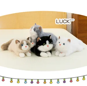 Realistic simulation cat plush dolls in four colors with sound function for children gift