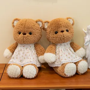Süße braune Teddybären Plüschtiere in Blumenkleidern mit Spitzendetails Geschenk