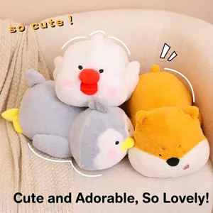 Cute soft animal plush pillows featuring penguin, duck, and shiba inu for office napping