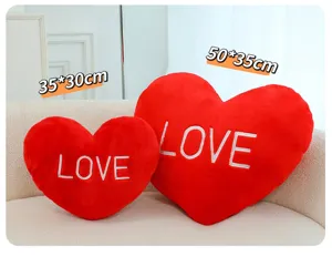 Red heart plush pillow with love embroidery, soft cute cushion gift for valentine day.