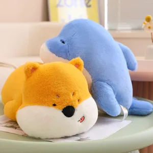 Soft cute animal plush pillows featuring Shiba Inu and blue penguin designs for office napping