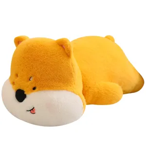 Cute soft yellow Shiba Inu plush toy lying pillow for office nap and stress relief