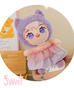 Linda muñeca de algodón de peluche con capucha de orejas de gato moradas
