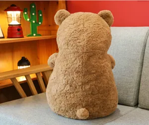 Detailed back view of a soft brown plush bear toy, cozy teddy cushion for home decor.