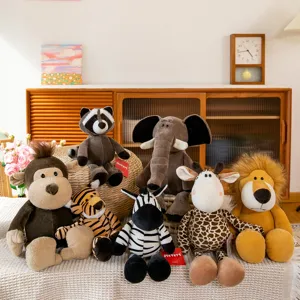 Cute jungle animal plush toy set including monkey, lion and elephant for cozy room decor.