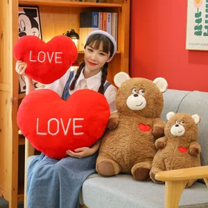 Valentine love heart pillow plush teddy bear gift cute soft toy home decor cute couple present