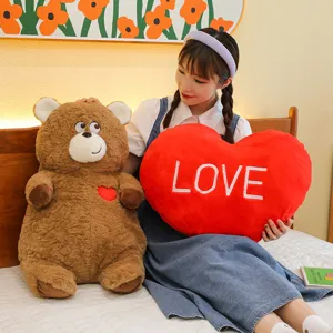 Valentine plush teddy bear toy with red heart love pillow cute gift for girls decoration