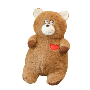 Cute brown plush teddy bear stuffed toy with red heart for girls Valentine day gift