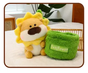 Cute creative sunflower lion plush doll with green flower pot, soft toy for home decor gift.