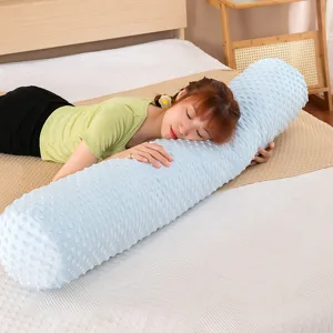 Comfortable long blue Doudou velvet body pillow for side sleeping support and comfort