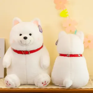 Leuke cartoon Samojeed pluche hond met rode halsband, voor- en achteraanzicht cadeau